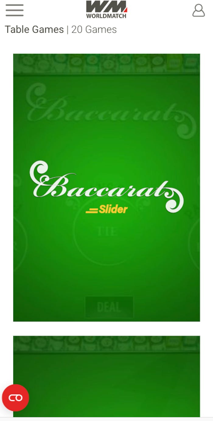 Pagina cu jocuri de masă include și versiuni de Baccarat. 