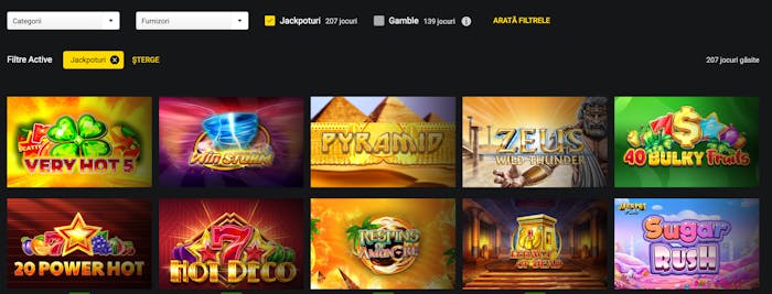 Accesează categoria jackpot pentru a vedea toate sloturile la care poți câștiga jackpot.