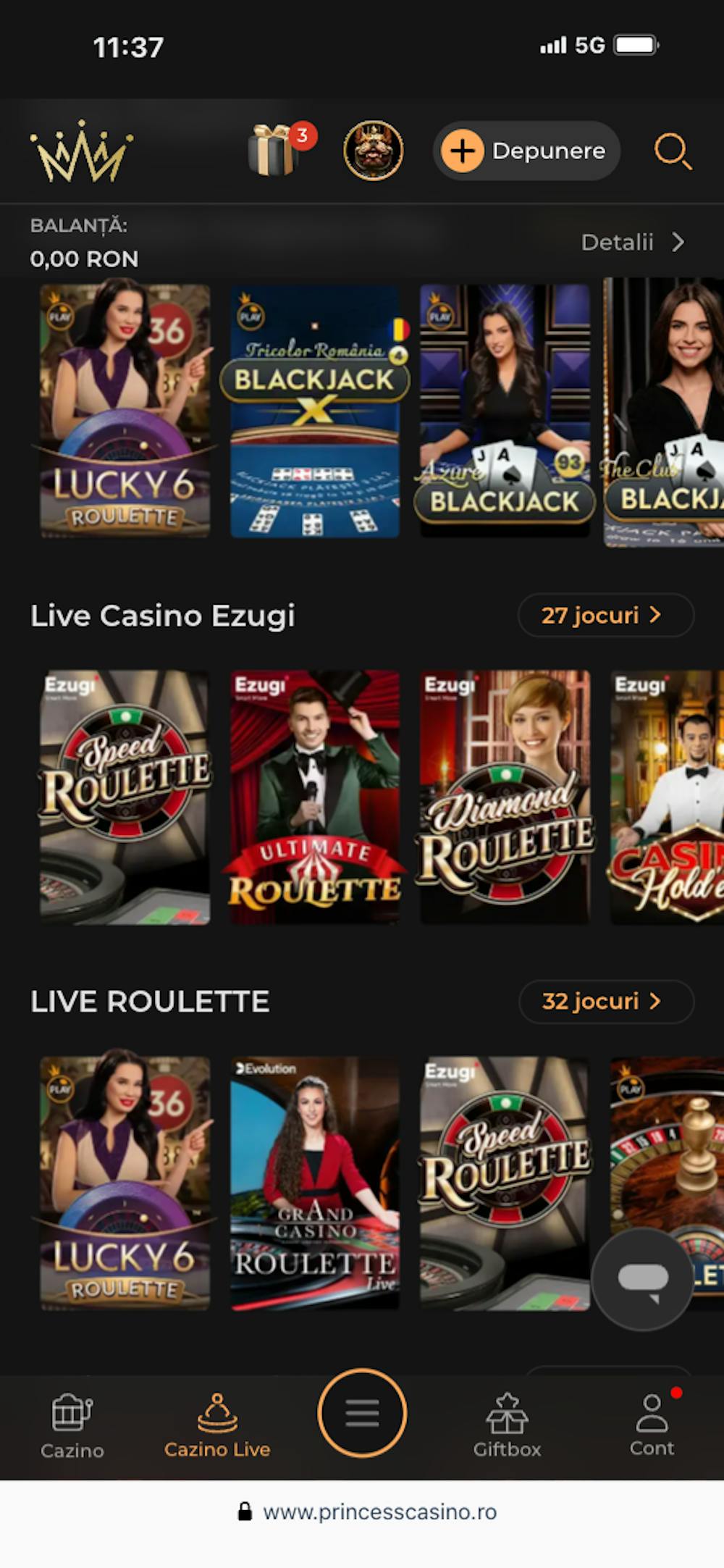 Pagina de jocuri de noroc live pe Princess Casino