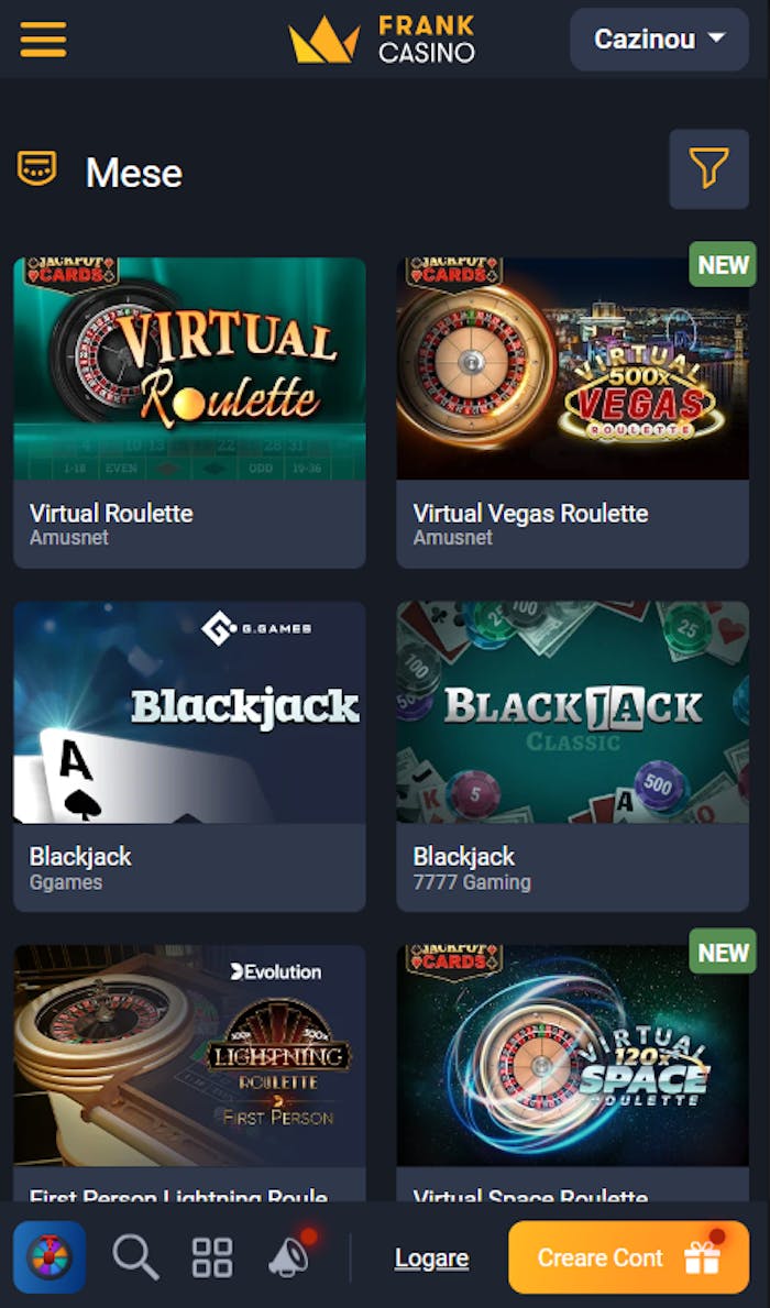 Topul jocurilor de masă clasice cu cea mai bună recenzie Frank Casino.
