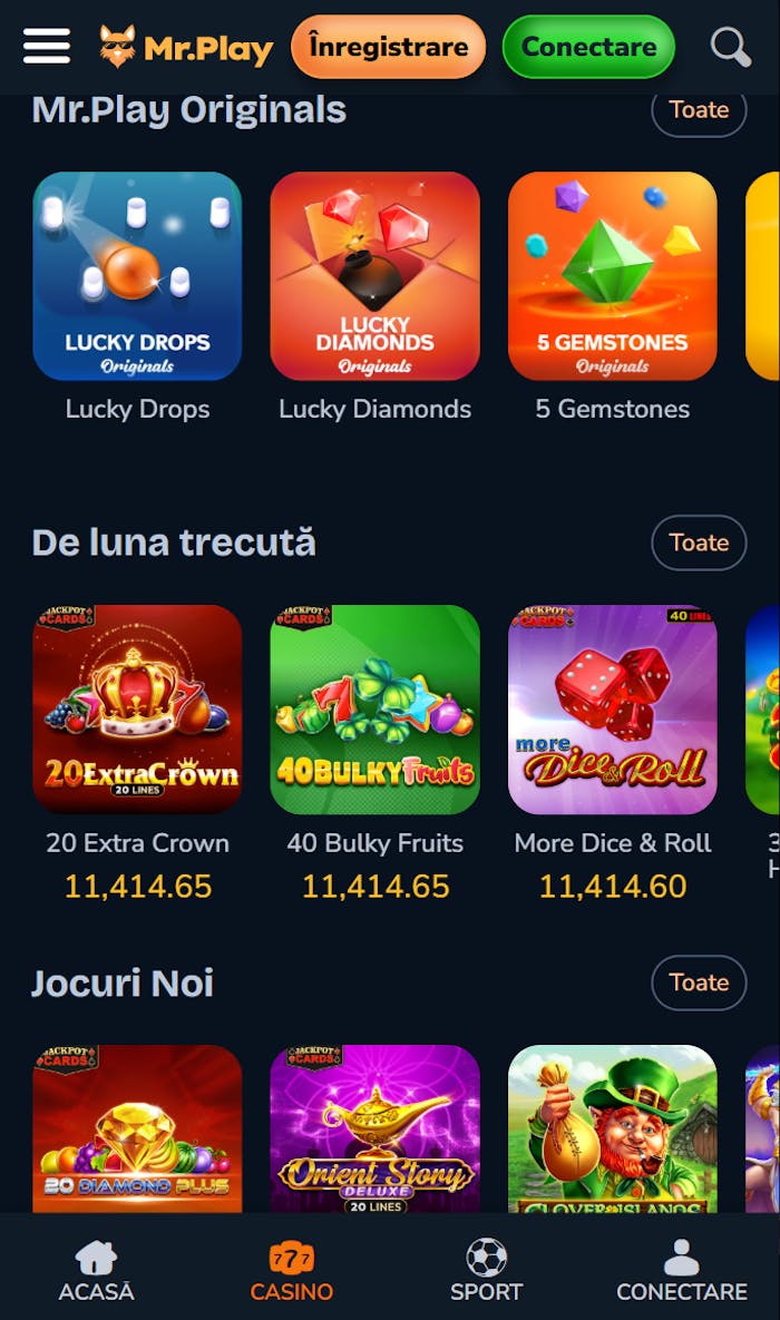 Interfață păcănele Mr. Play Casino.