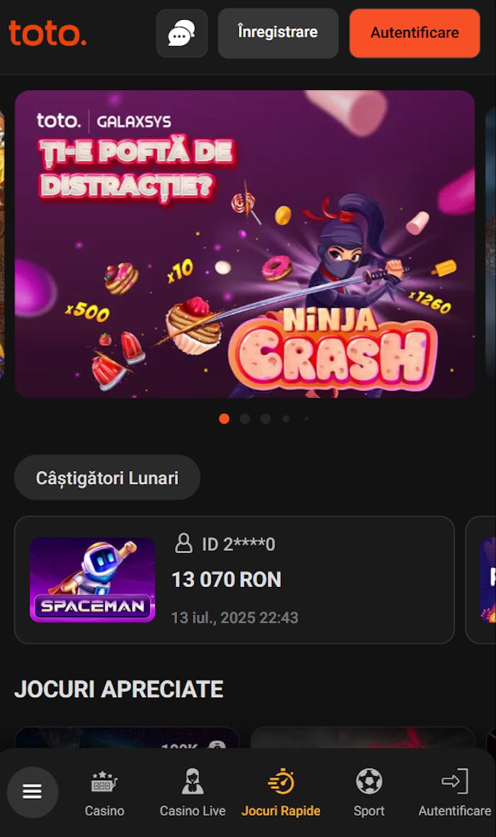 Jocuri rapide de pe Totogaming Romania cu top câștiguri de 13000 RON.