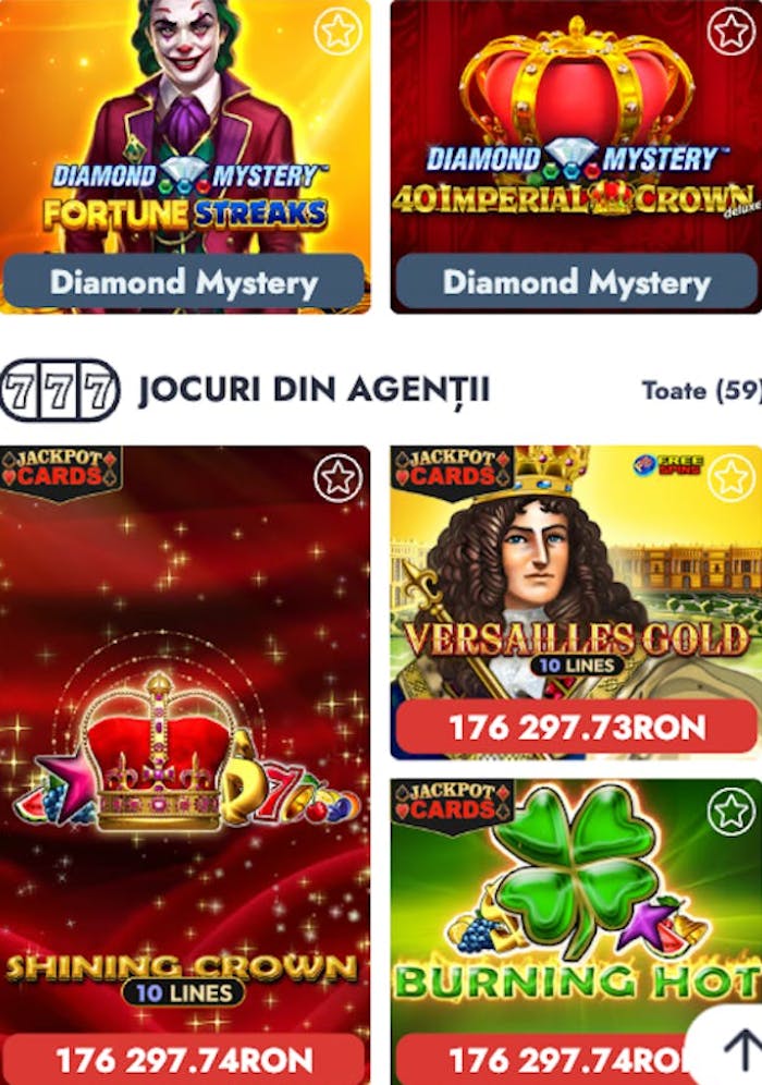 Cele mai populare jocuri Vivabet Romania cu Shining Crown și Burning Hot.