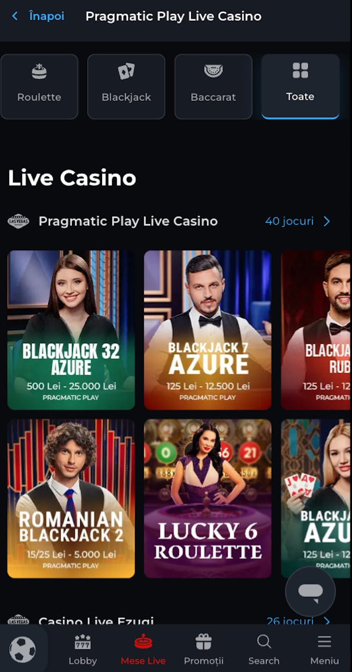 Jocuri live la cazinoul Las Vegas.