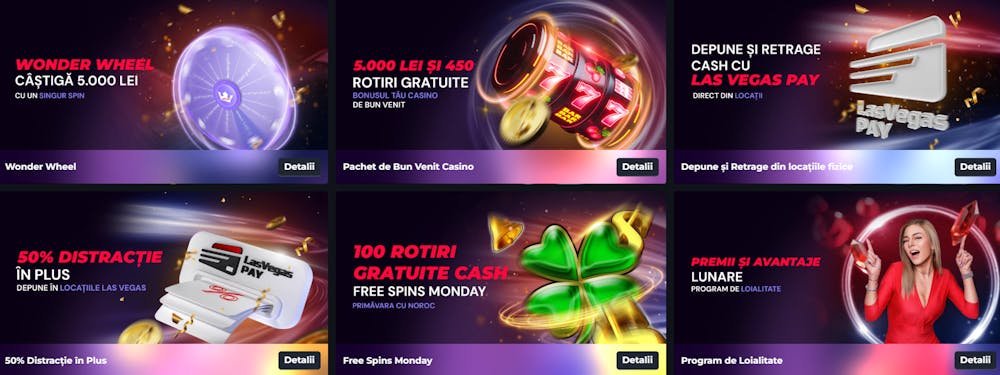 Exemplu de bonusuri Las Vegas disponibile pentru jucătorii existenți.
