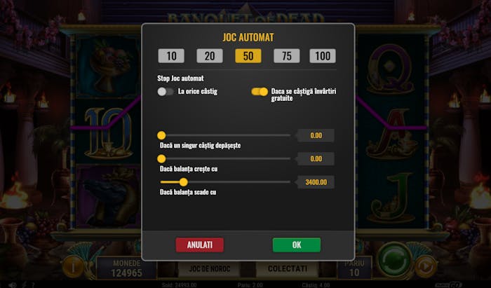 Opțiunea de a seta limita de pierderi în modul autoplay a slotului Banquet Of Dead.