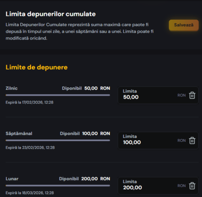 Setare limite pentru joc responsabil pe Joker casino.