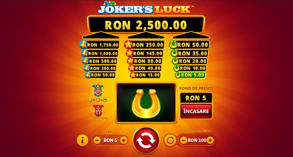 Valoarea simbolurilor la Joker's Luck.