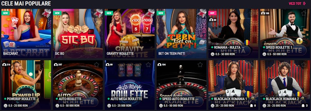 Exemplu de jocuri live de la Favbet online.