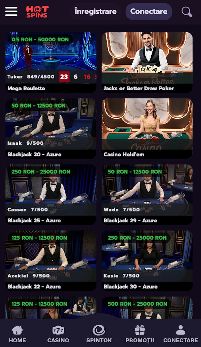 Selecție de jocuri de la cazino live HotSpins.