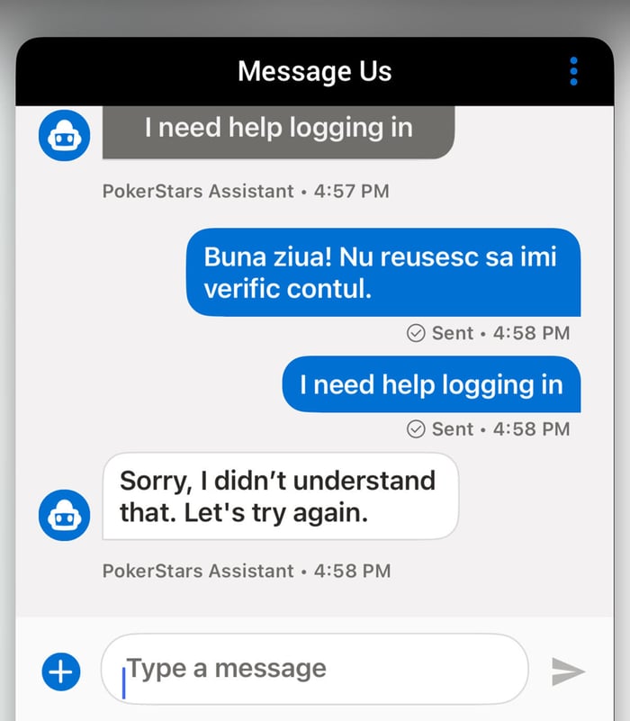 Sesiune de Live Chat cu PokerStars Assistant.