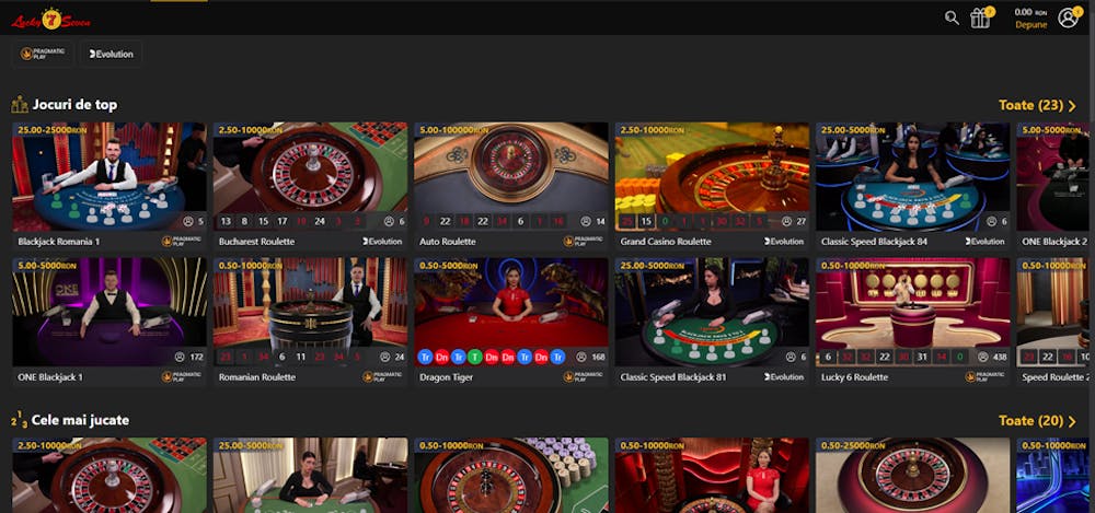 Mese de casino live la Lucky Seven casino.