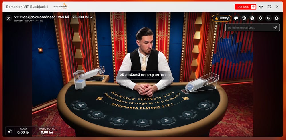 Romanian VIP Blackjack de la Pragmatic Play pe site RedSevens.