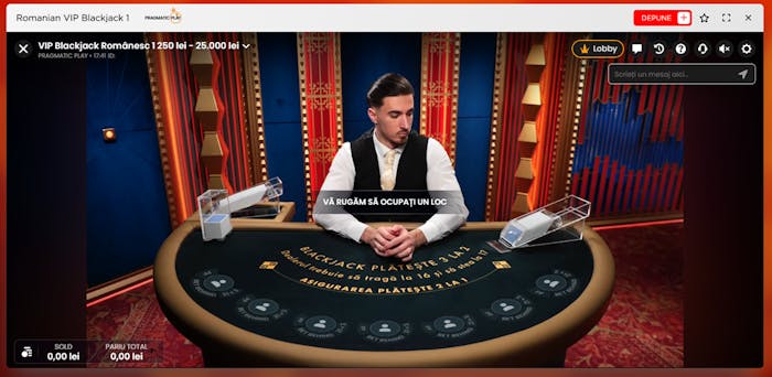 Romanian VIP Blackjack de la Pragmatic Play pe site RedSevens.