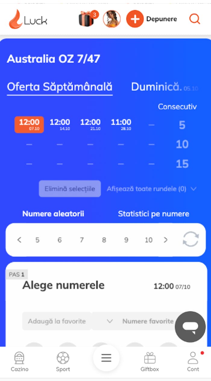 Pagina mobilă loto Australia OZ 7/47 la cazino Luck.