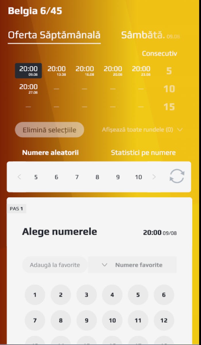 Interfață Belgia Keno 6/45.
