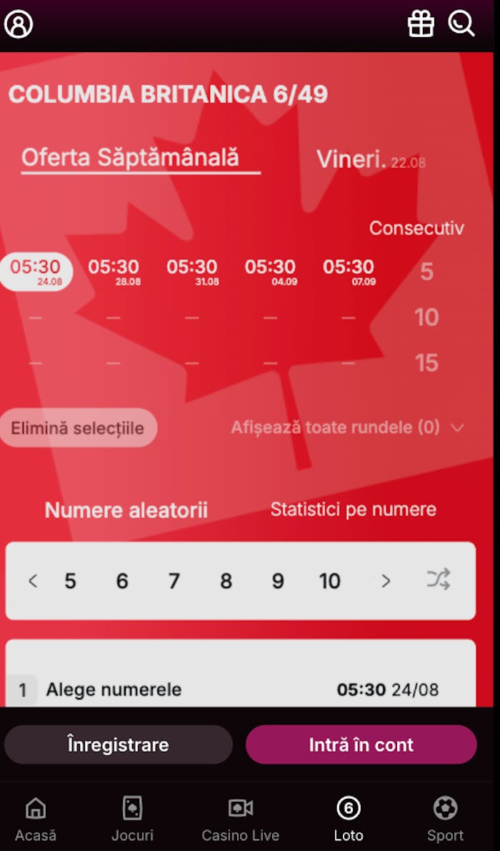 Pagina de loto Columbia Britanica pe Superbet. 