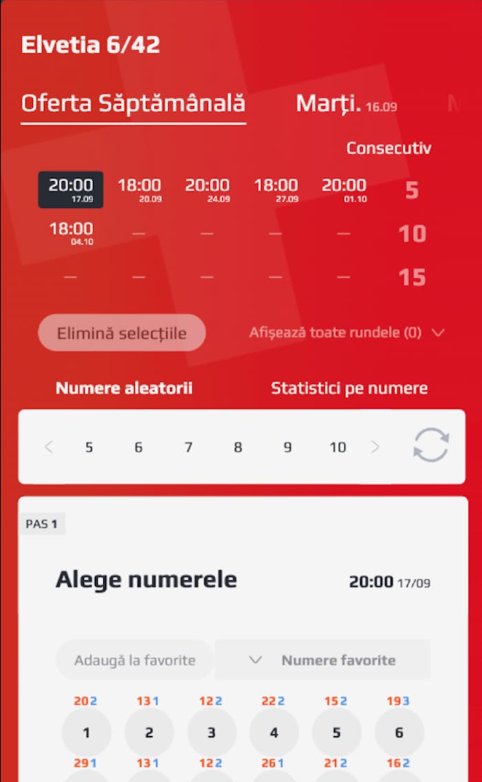 Pagina de loto Elveția 6/42 la Netbet casino. 