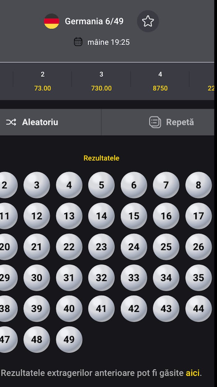 Interfață Germania Keno 6/49 la Fortuna casino.