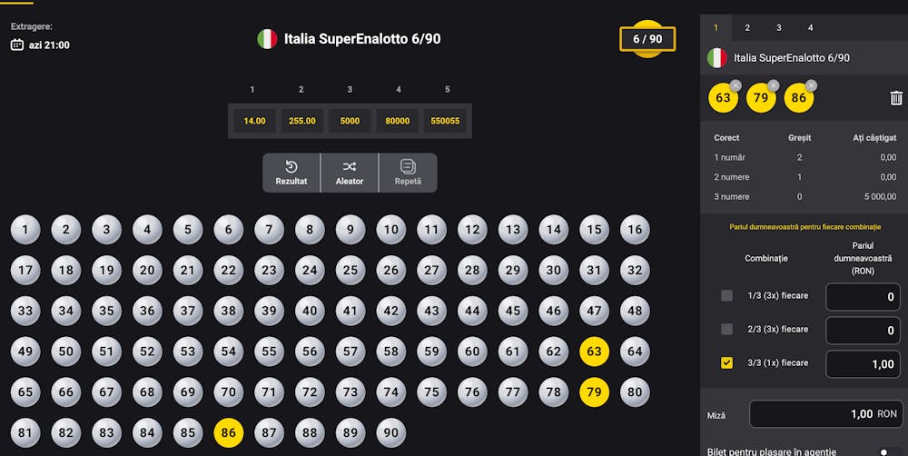 Exemplu de la extragerea Italia 10e Lotto 20/90