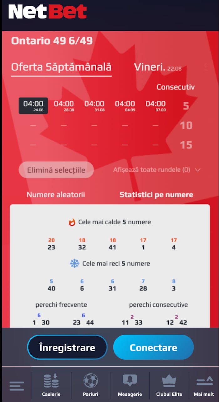 Interfața extragerii loto Canada Ontario la Netbet.