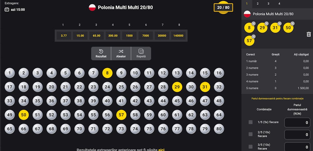 Un bilet cu cinci numere ghicite are o cotă de 1.500