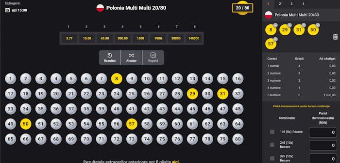 Un bilet cu cinci numere ghicite are o cotă de 1.500