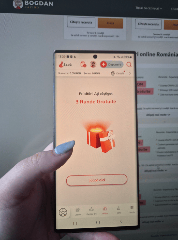 Dovada bonusului primit în timpul testării platformei Luck Casino.