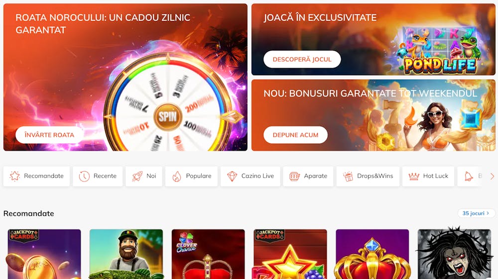 Prima pagină a cazinoului Luck. 