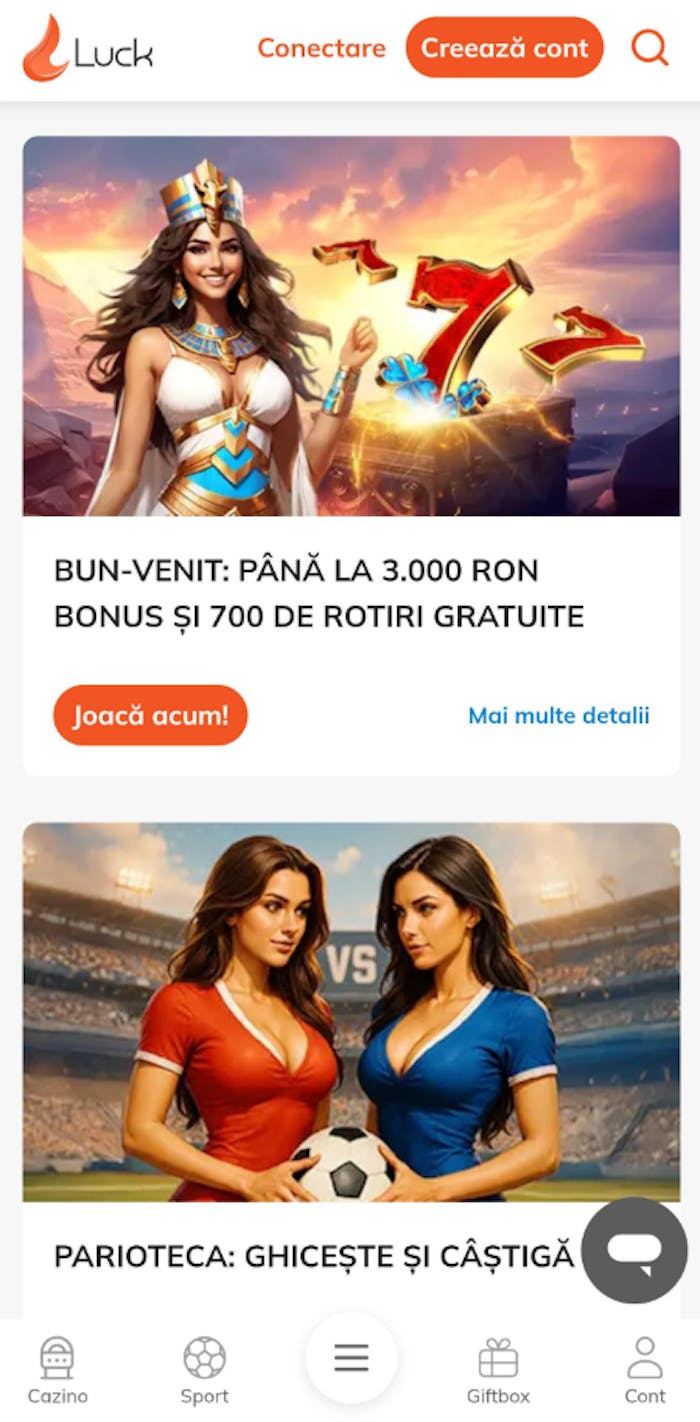 Exemplu cu oferta pe care o poți lua pe Luck casino Romania dacă deschizi cont.
