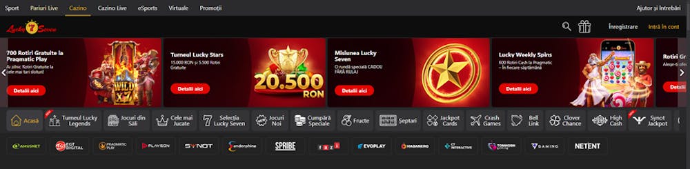 Cazino Lucky Seven pagina principală cu promoții active.