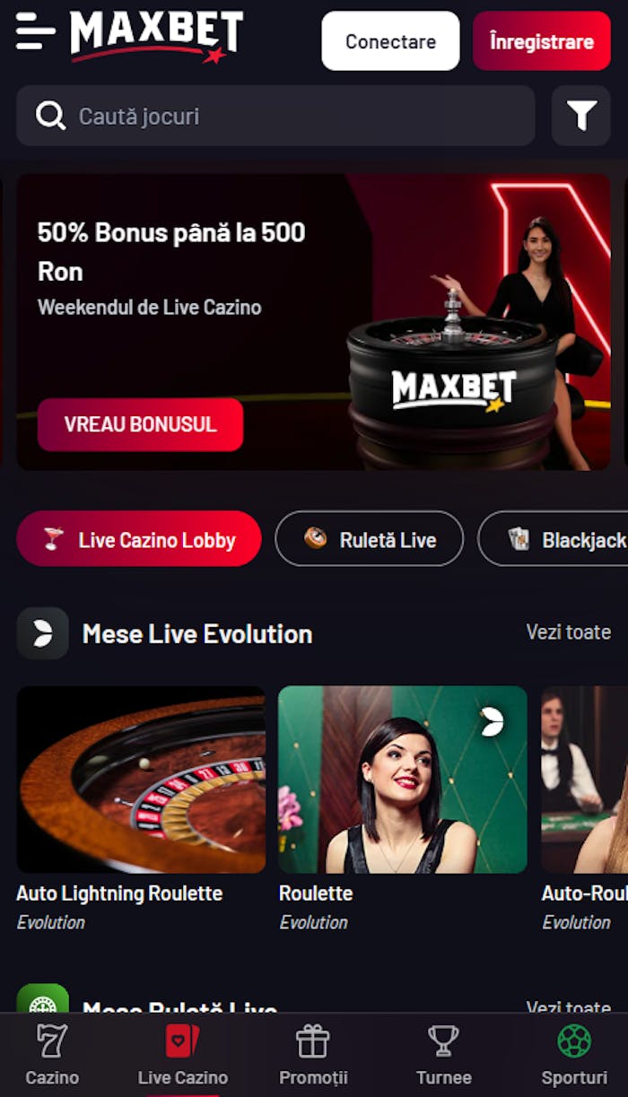 Jocuri de masa Maxbet Romania cu dealeri reali și oferte de 50 la sută până la 500 RON.