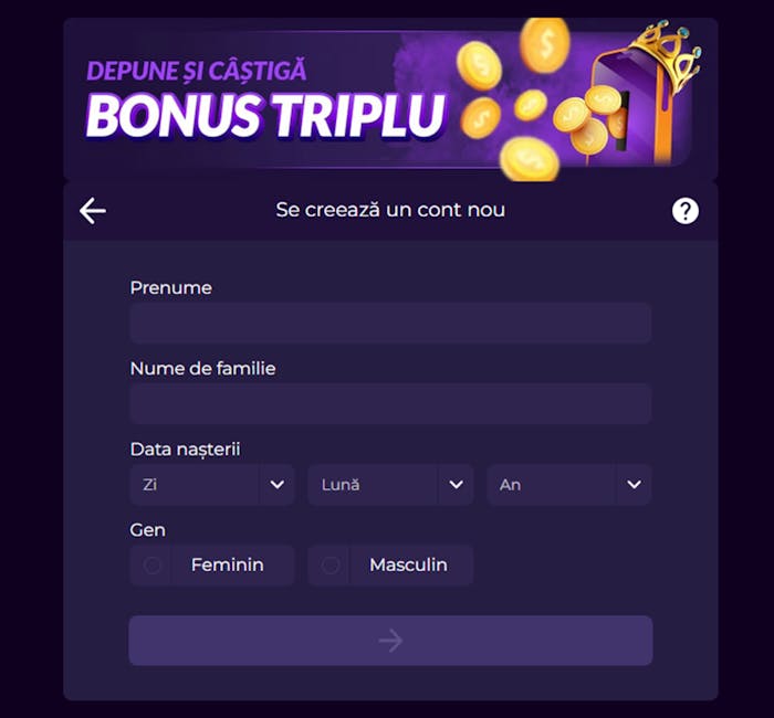 Formularul de înregistrare de la cazino MaxWin.