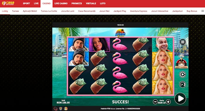 Printre simbolurile din jocul Miami Bici se regăsesc și imagini cu artiștii din film.