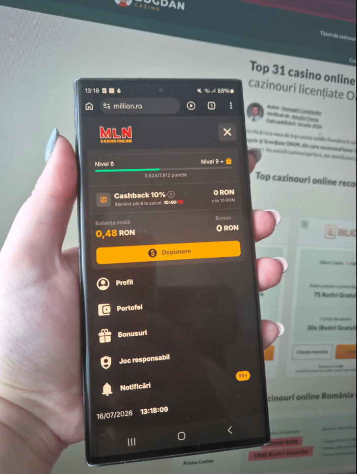 m verificat nivelul VIP, cashback-ul și funcțiile disponibile pentru contul meu.
