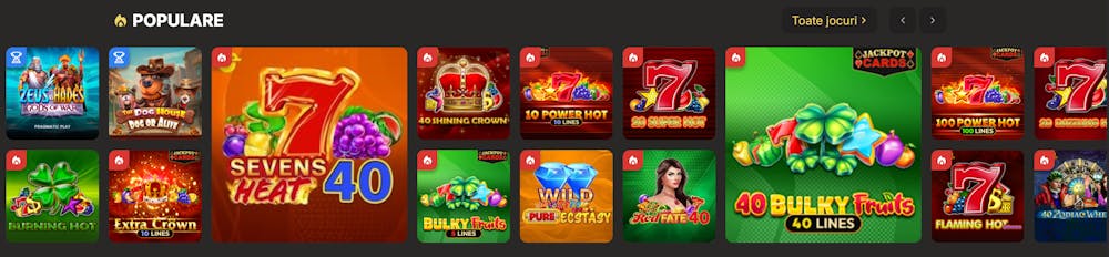 Exemplu de păcănele populare pe Million casino în 2025.