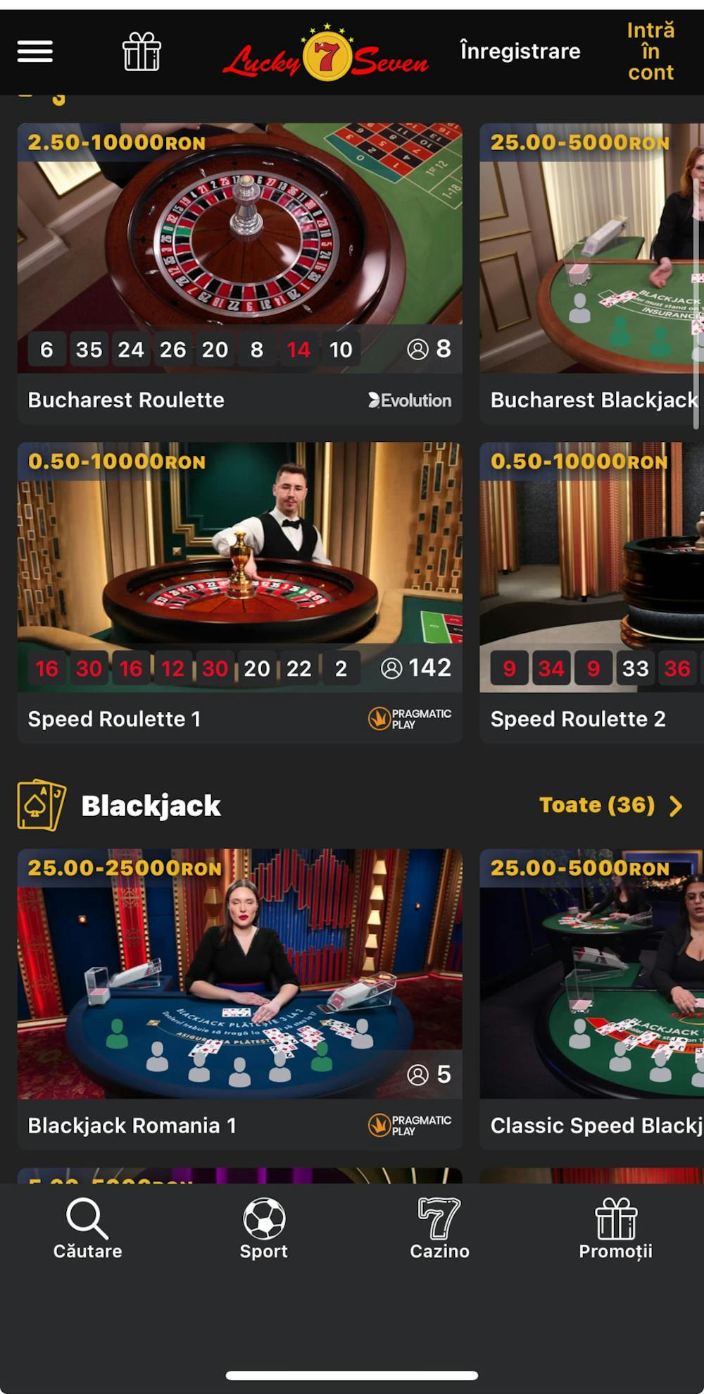 Versiunea mobilă a cazinoului Lucky Seven casino.