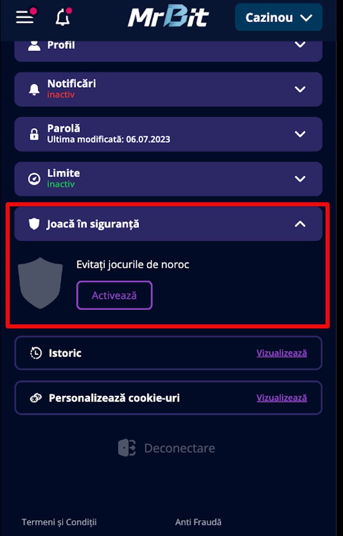 Secțiunea de la Mr Bit este denumită „Joacă în siguranță”.