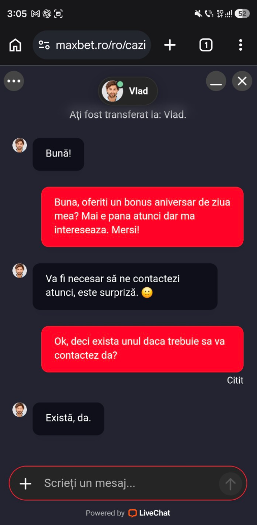 Bonus aniversar Maxbet confirmare că există.