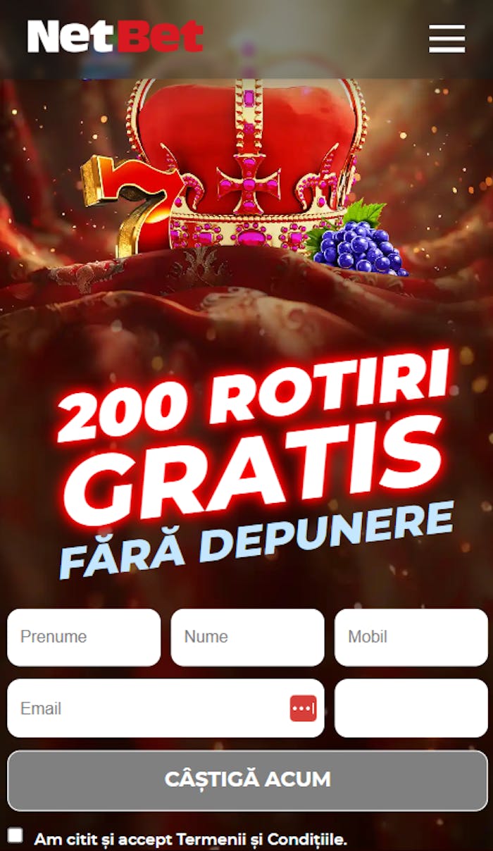Casino Netbet prima recompensă și datele de înregistrare de la nume la email și cod pentru activare.