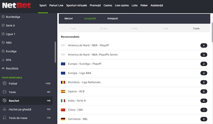 În pagina pariuri baschet Netbet poți găsi competiții internaționale, dar și meciuri din liga națională 