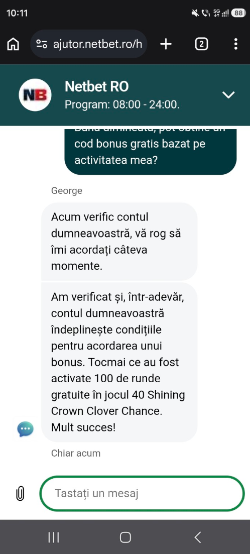 Ajutor suport cod bonus Netbet casino