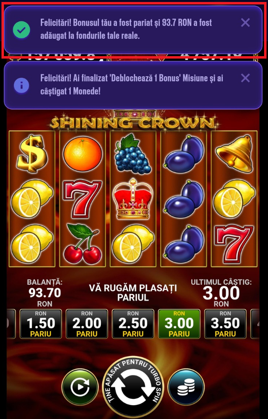 Finalizare rulaj bonus fara depunere