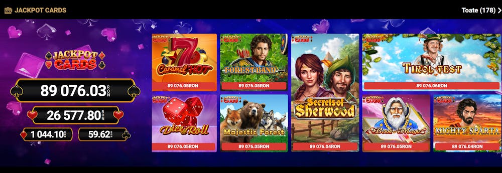 Câteva dintre jocurile cu jackpot progresiv Jackpot Cards prezente la One Casino