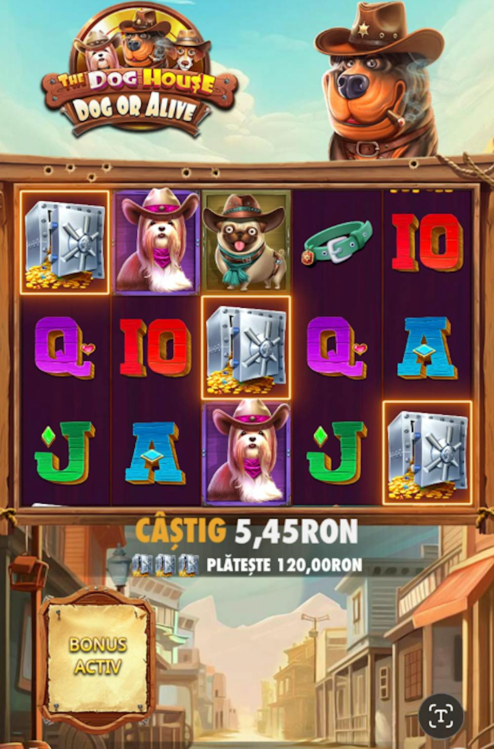 Exemplu de simbol bonus sub forma unui seif din jocul de pacanele free The Dog House Dog or Alive.