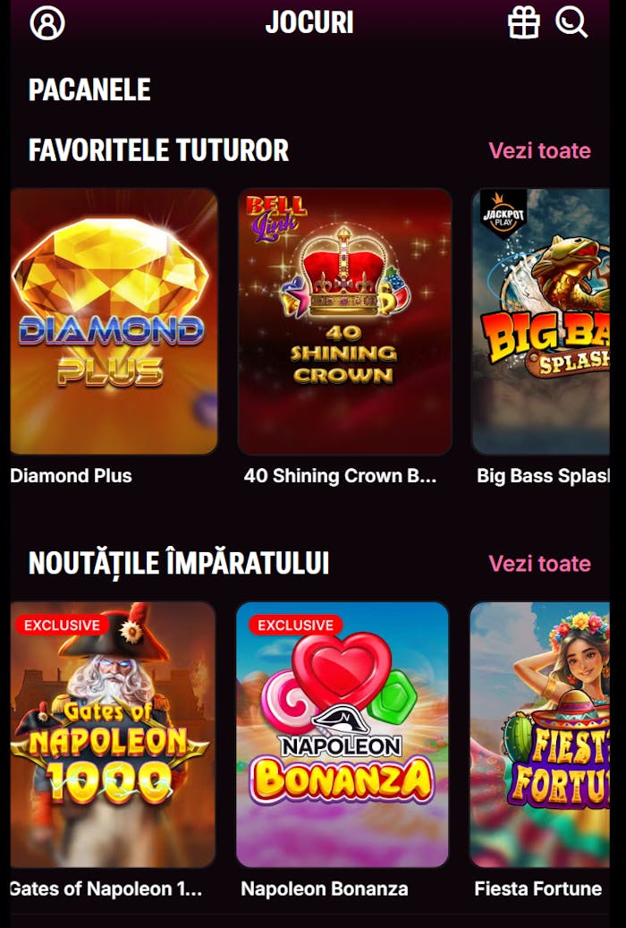 Interfață păcănele Napoleon Casino.