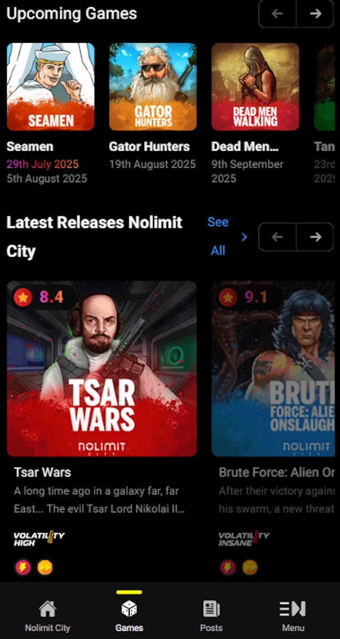 Ultimele lansări de păcănele Nolimit City Seamen și Tsar Wars.