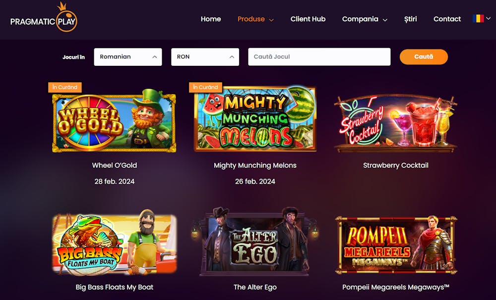 Câteva jocuri de păcănele oferite de Pragmatic Play.