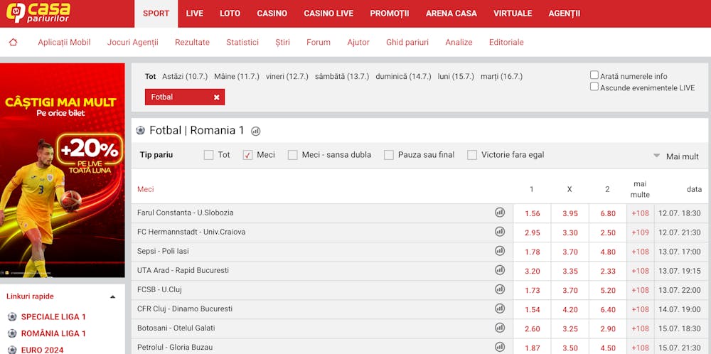 Pariuri pe Superliga României de fotbal