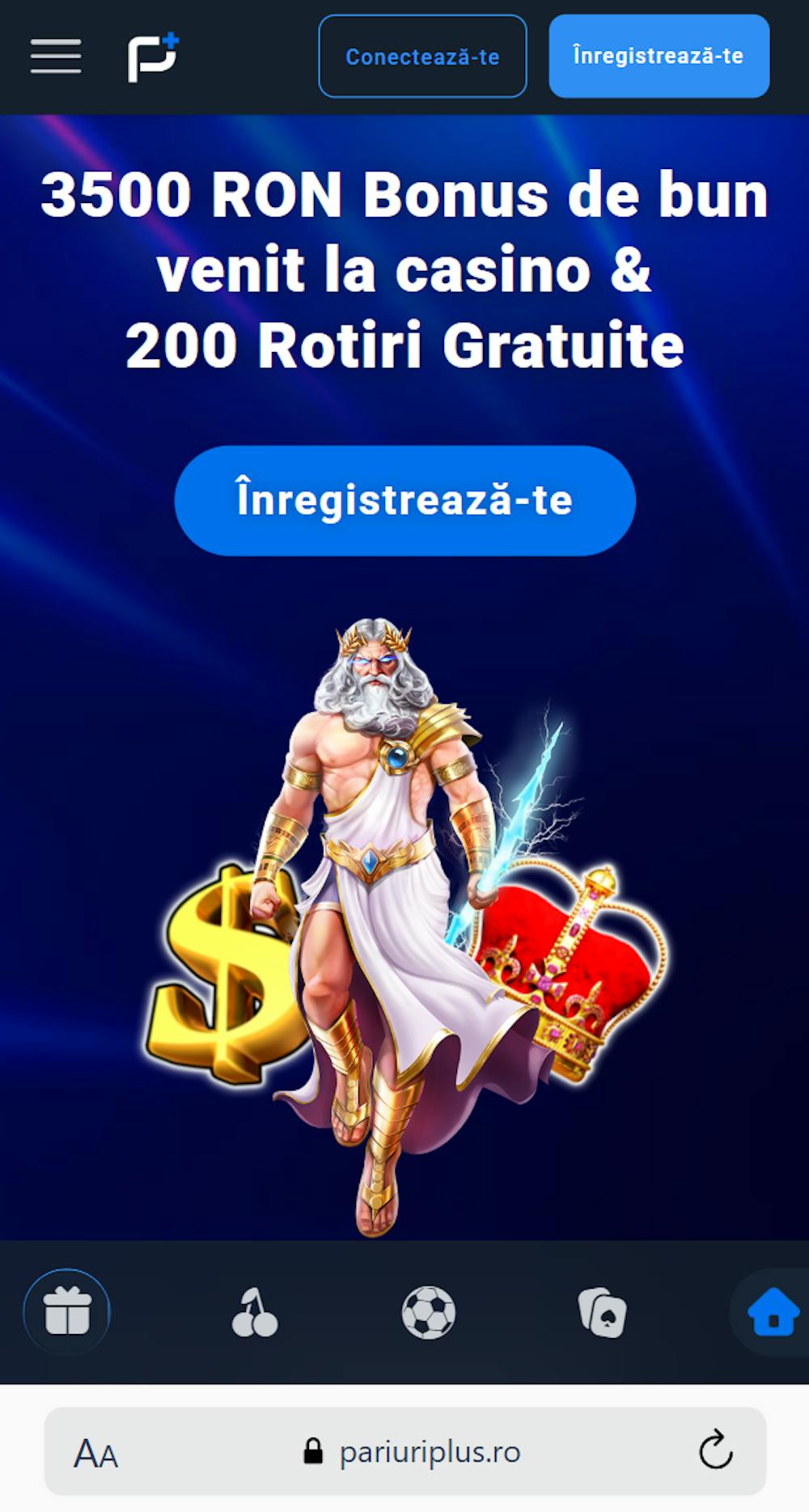 Primul bonus fara depunere PariuriPlus de 200 rotiri gratuite activat prin cod.